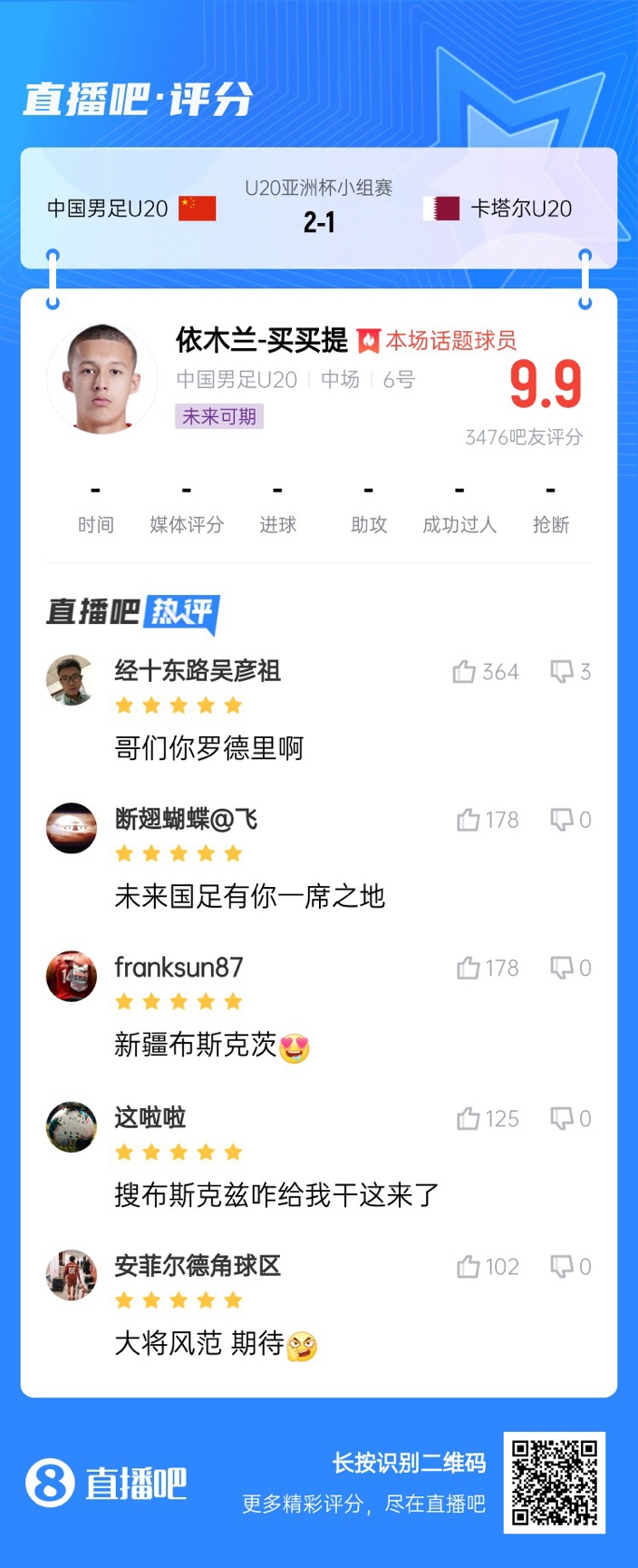  依木蘭+陳澤仕泰山中場(chǎng)連線！19歲依木蘭獲封：新疆布斯克茨！